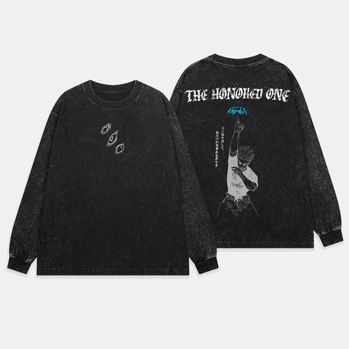 The Honored One Anime Printed Men's Washed Long Sleeve T-shirt