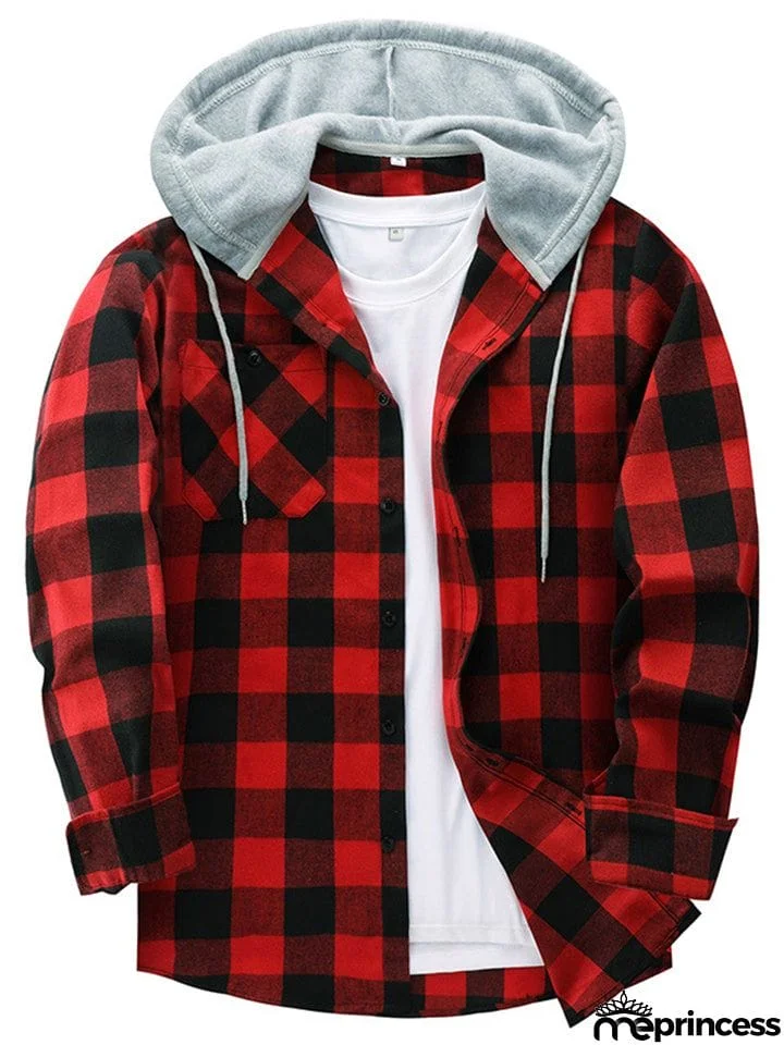 Spring Autumn Men's Trendy Plaid Hoodies