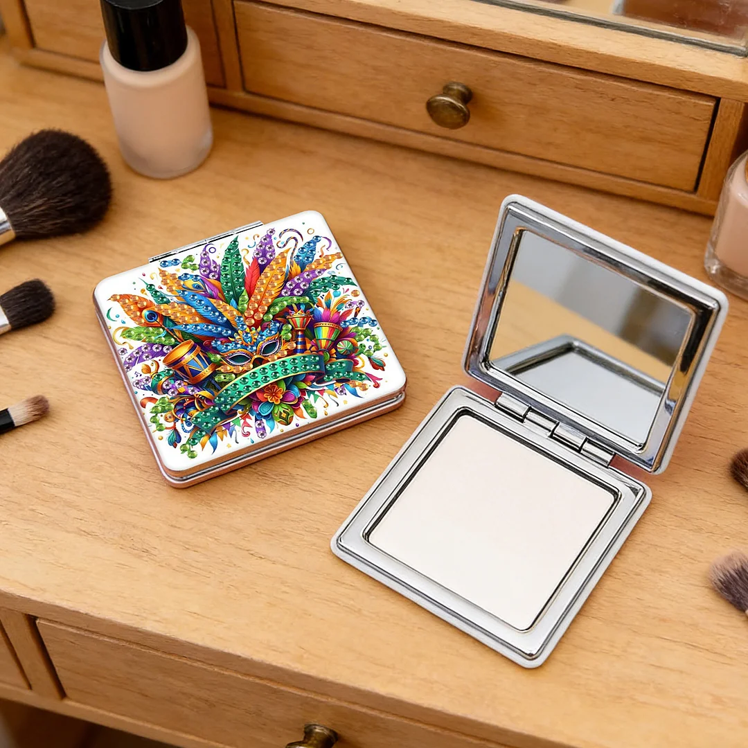 Mask-1 DIY Special Shaped Diamond Painting Compact Mirror Kits Diamond Art Painting Pocket Mirror for Beginners Adults Art Craft Woman Gifts