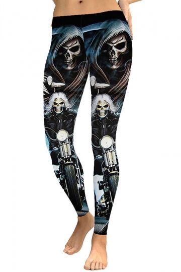 Plus Size Halloween Skeletor Leggings Black-elleschic