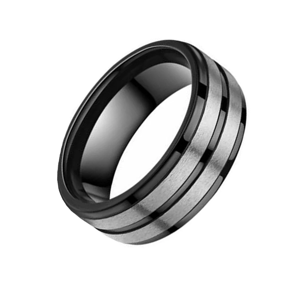 8mm Black Tungsten Rings Double Silver Brushed Polished Finished For Mens