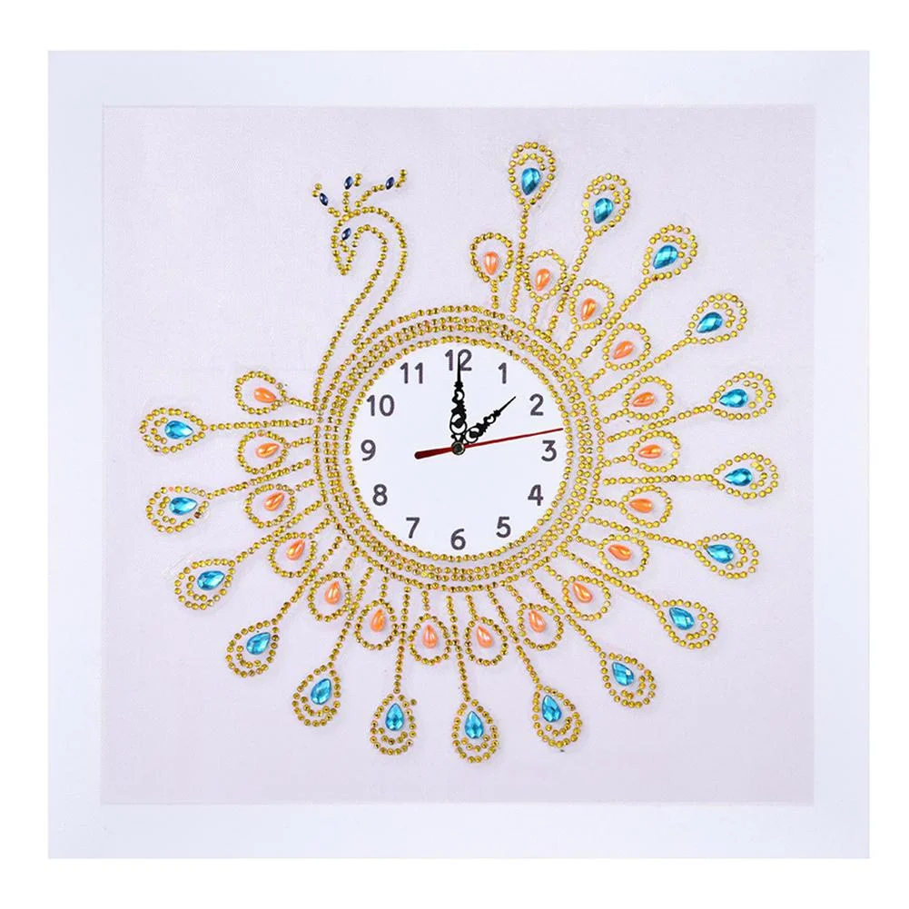 Special-shaped Crystal Rhinestone Diamond Painting - Peafowl Wall Clock(35*35cm)