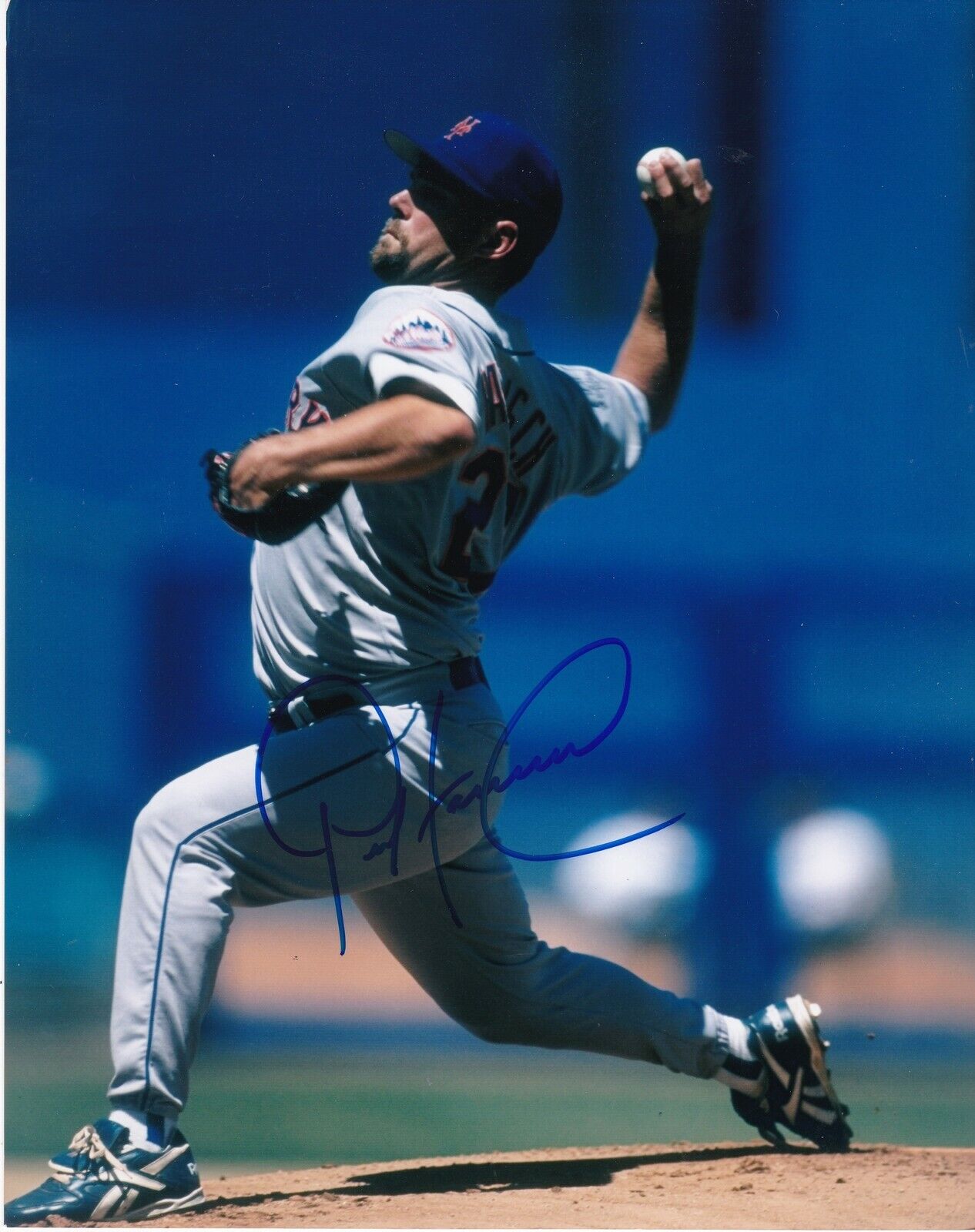 PETE HARNISCH NEW YORK METS ACTION SIGNED 8x10