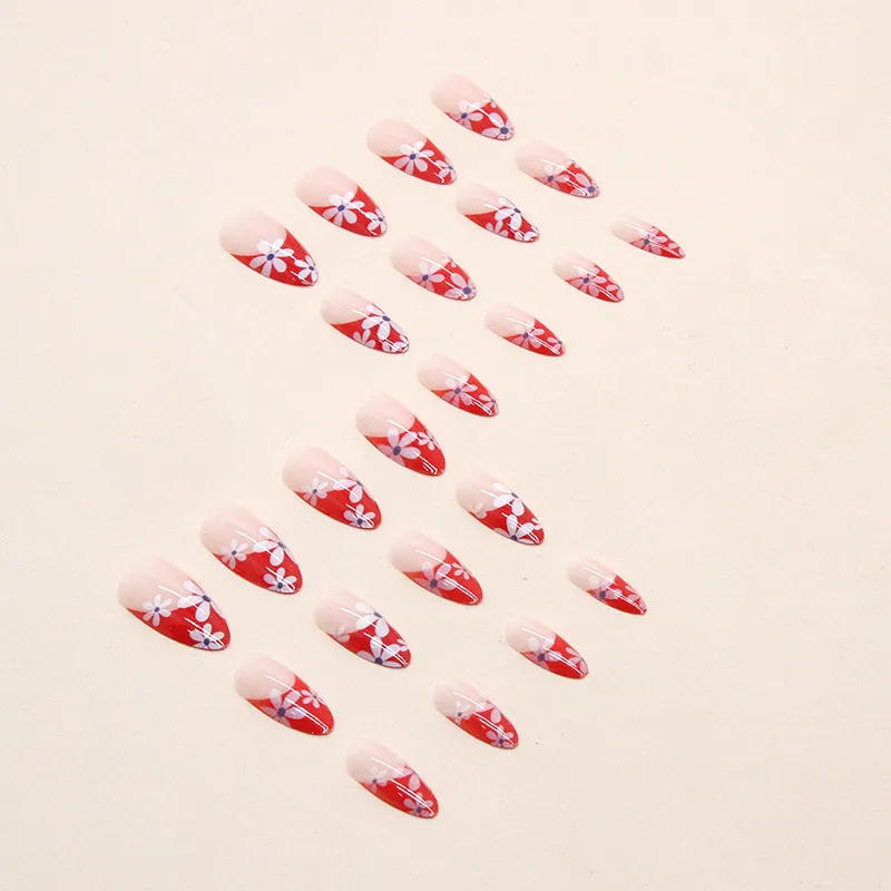 Churchf Churchf Sun Red French Lovely Sunflower Almond Nail Sweet Sister Special Beauty Nail Chip Fake Nails