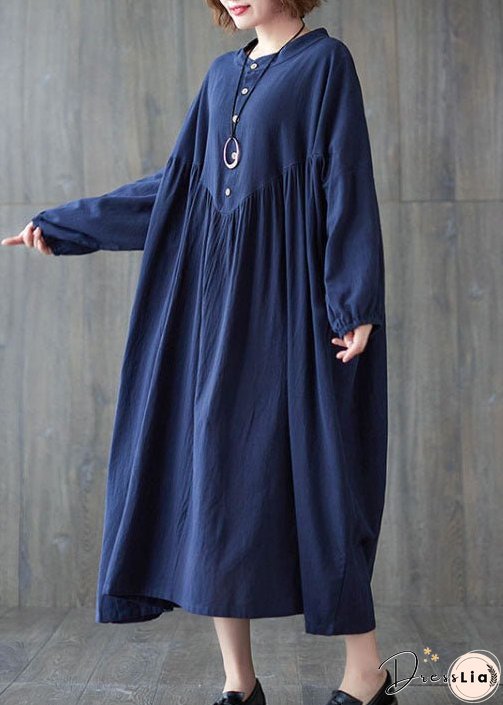 Plus Size Beautiful Blue Button Cotton Dress Spring
