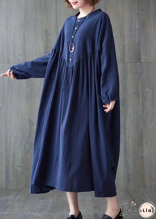 Plus Size Beautiful Blue Button Cotton Dress Spring