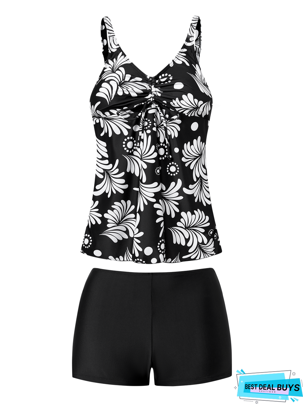 Vacation Printing Floral Scoop Neck Tankinis Two-Piece Set
