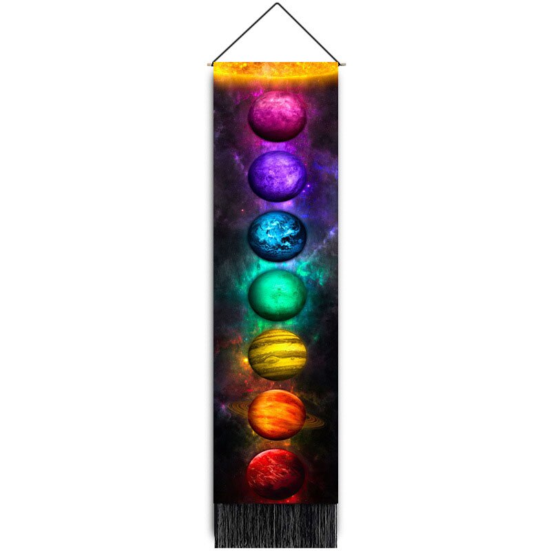 Bohemian Seven Chakras Tassels Scroll Hanging Painting Multicolor Planet  Butterfly Flower Home Decoration Tapestry Painting