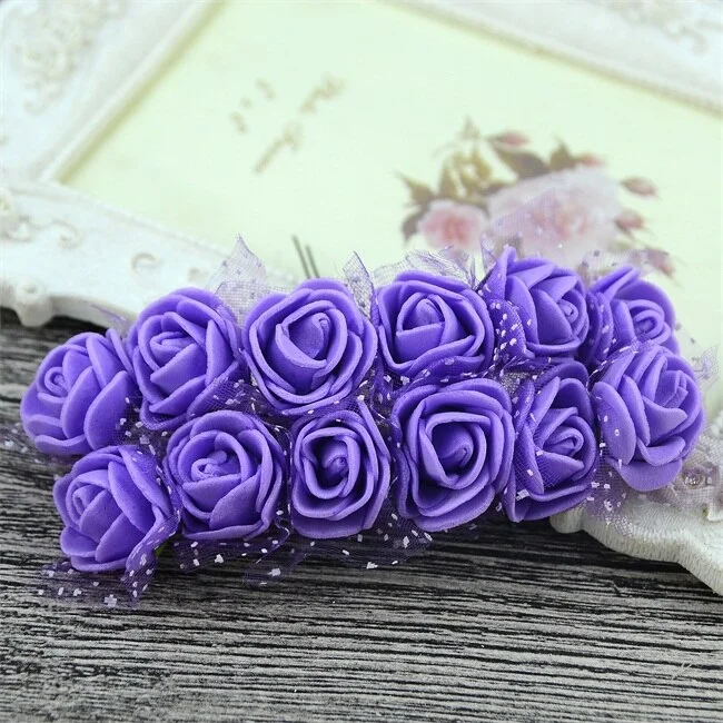 144PCS 2CM Mini Artificial Flower Bubble Rose Bouquet Wedding Home Party Decoration Craft Garland Accessories Fake Flower
