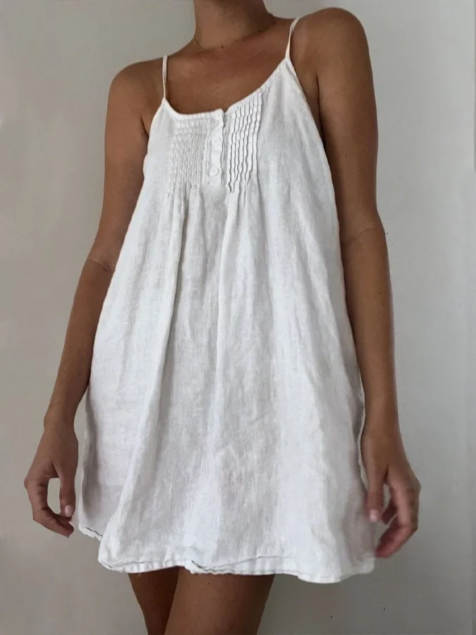 Women's cotton and linen suspender dress
