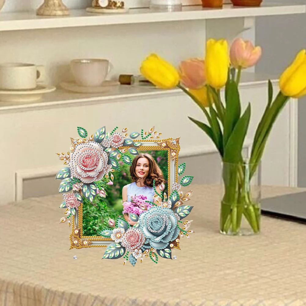 5D DIY Rose Acrylic Special Shape Rhinestone Tabletop Photo Frame Kit