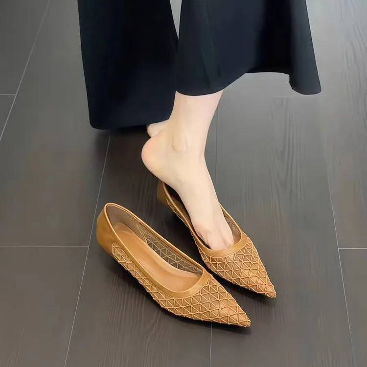 Yyvonne Summer New French Small Fragrant Low-Heeled High-Heeled High-Heeled Shoes Head Shallow One-Foot Single-Shoe Women