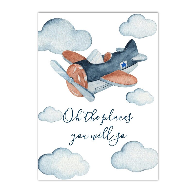 Blue Clouds Canvas Poster Custom Name Art Painting Airplane Wall Posters Nursery Print Nordic Wall Pictures Kids Room Decoration