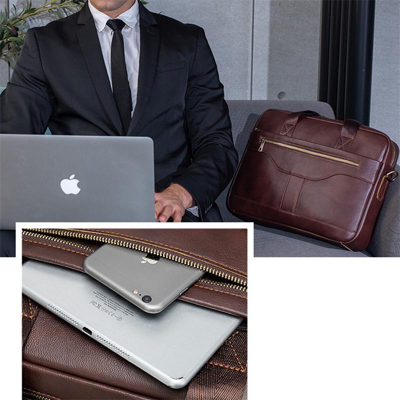 Great Quality Antique Brass Hardware Organizational Layout Leather Briefcase