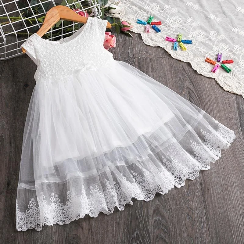 Kids Dresses For Girls Floral Lace Princess Dress Sleeveless Birthday Xmas Clothes Mesh Tutu Dress Girls 3-8Yrs Casual Clothing