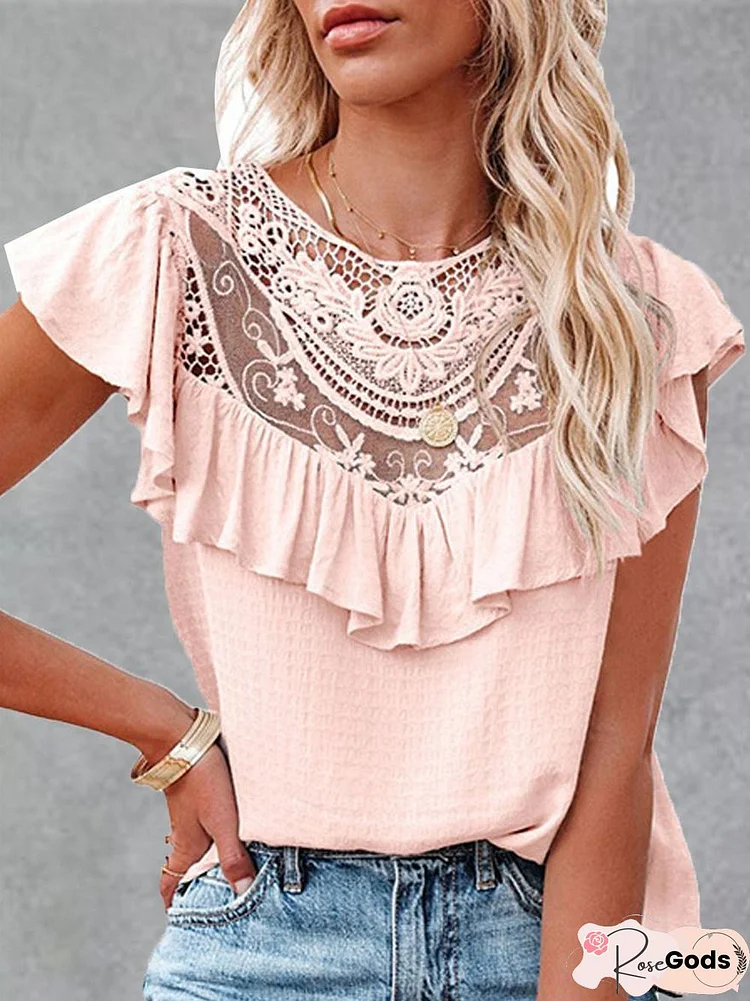 Fashion Lace Ruffle Short Sleeve T-Shirt