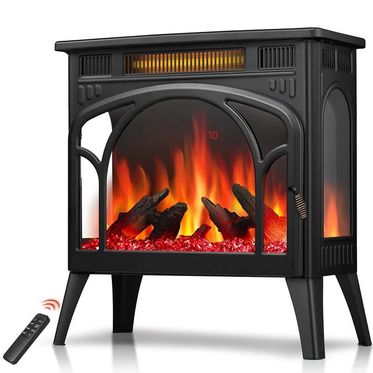 Electric Fireplace Heater 12 Flame Colors/ 4 Flame colors, 25"/ 17''Freestanding Infrared Stove, 5100BTU, 3D Realistic Flame Effects, Adjustable Brightness and Heating Mode, Overheating Safe Design, Remote, Timer, ETL Certified energy efficient