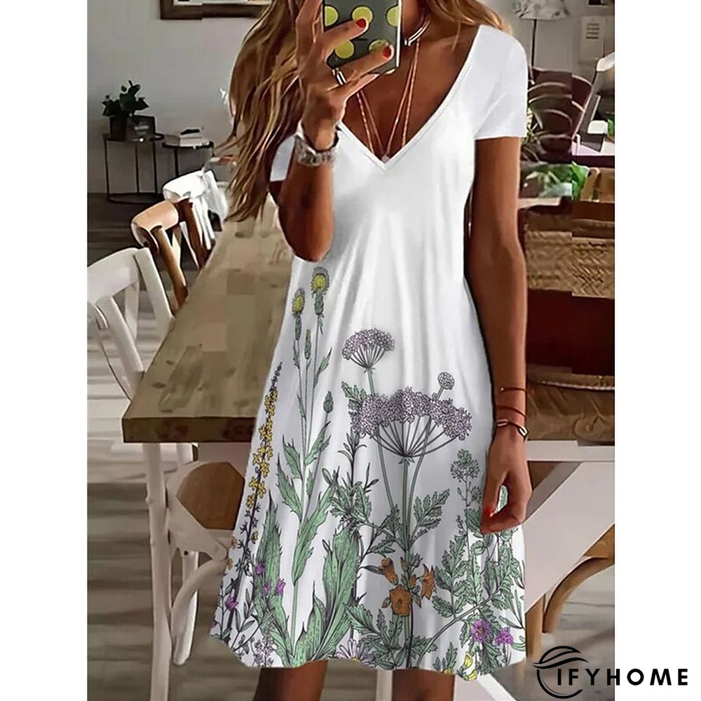 Women's Casual Dress Summer Dress Print Dress Floral Print V Neck Mini Dress Basic Fashion Outdoor Daily Short Sleeve Regular Fit White Pink Red Spring Summer S M L XL XXL | IFYHOME