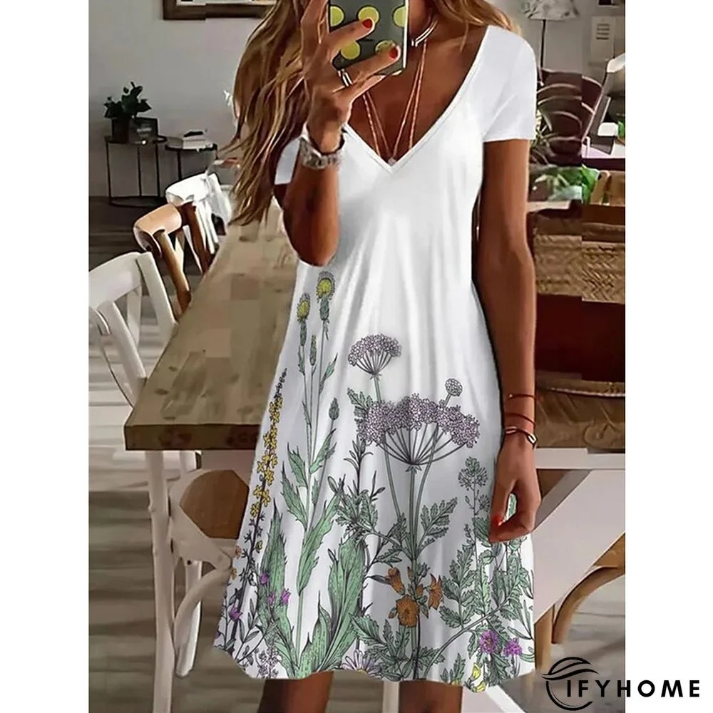 Women's Casual Dress Summer Dress Print Dress Floral Print V Neck Mini Dress Basic Fashion Outdoor Daily Short Sleeve Regular Fit White Pink Red Spring Summer S M L XL XXL | IFYHOME