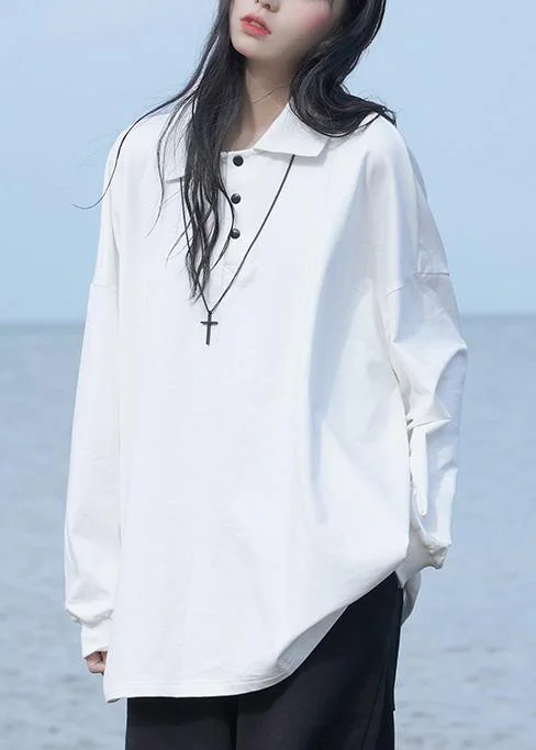 POLO collar long-sleeved T-shirt white