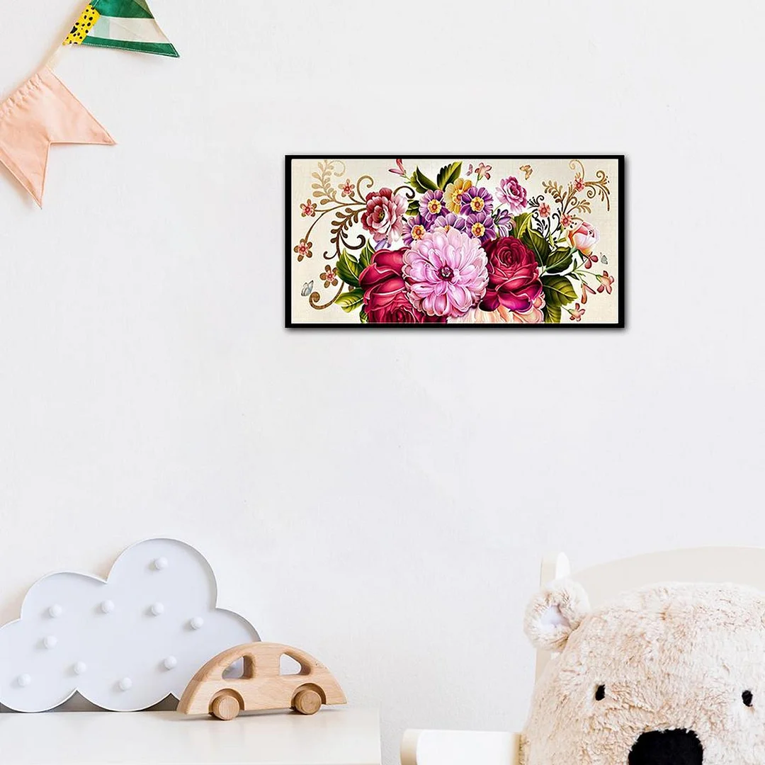 Full Cross Stitch 11CT Cotton Thread DIY Printed Peony Flower Embroidery Kits