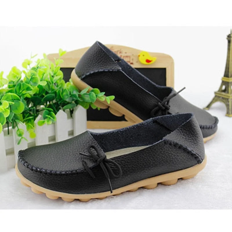 Genuine Leather Autumn Woman Loafers Female Slip On Ballet Bowtie Women's Shoe New Moccasins Women Flats Shoes Chaussures Femme