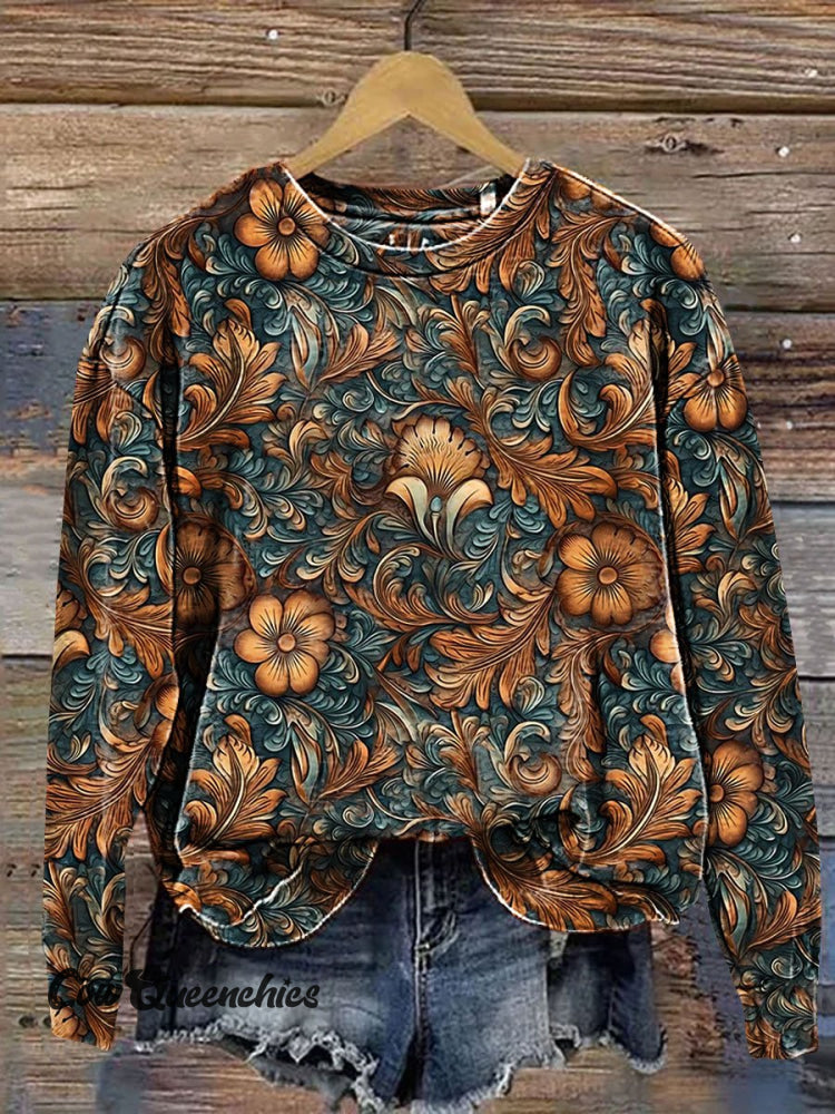 Vintage Floral Print Casual Sweatshirt Multicolor / S
