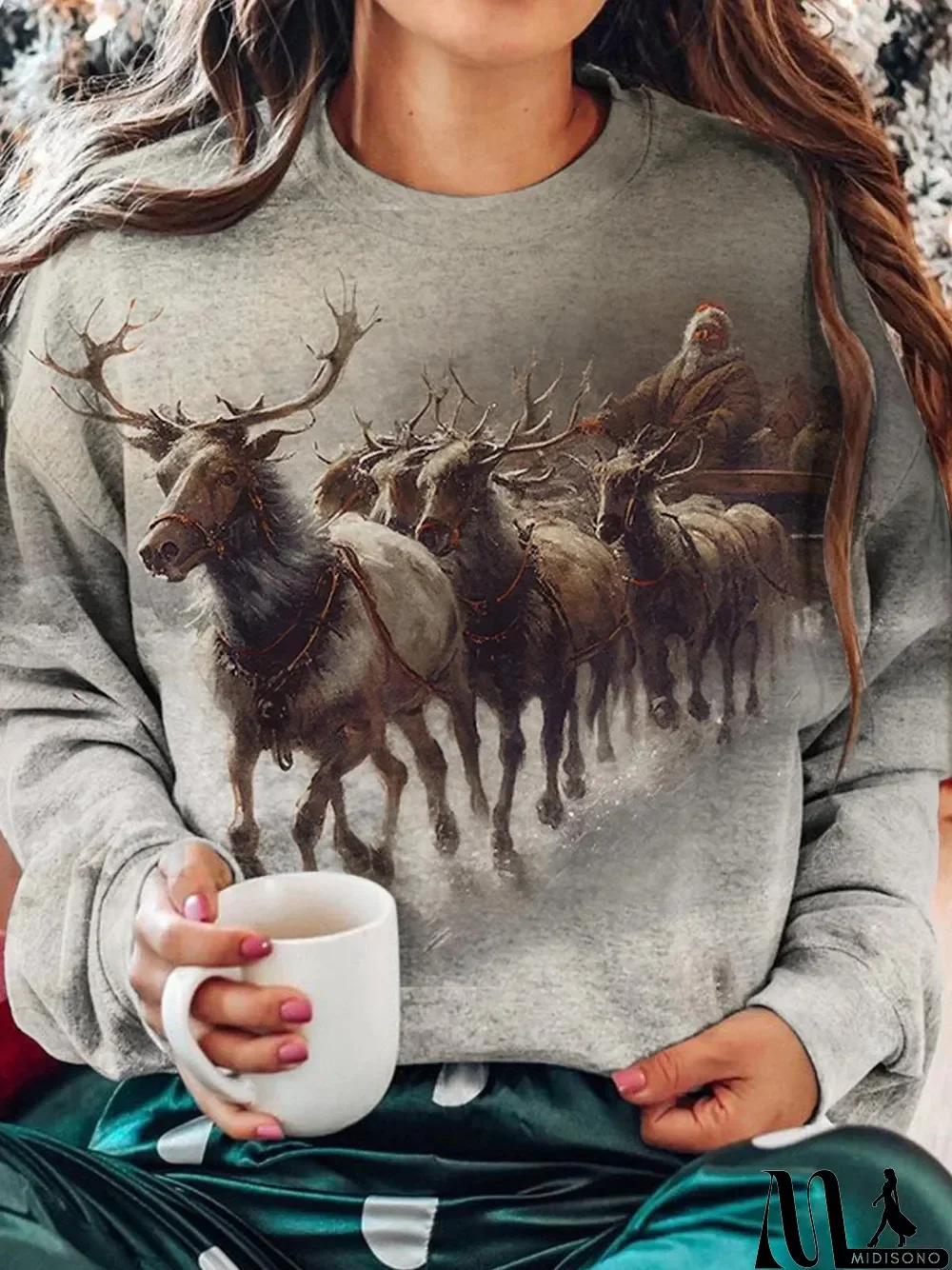 MidiSono - Women's Vintage Christmas Print Sweatshirt