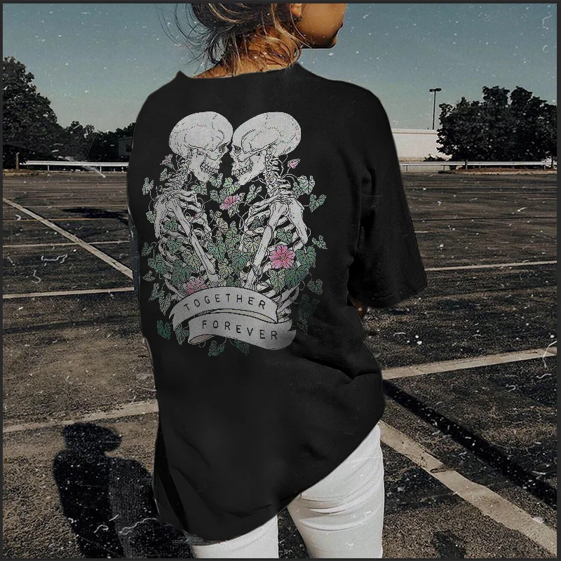   Together forever skeleton lovers printed designer T-shirt - Neojana