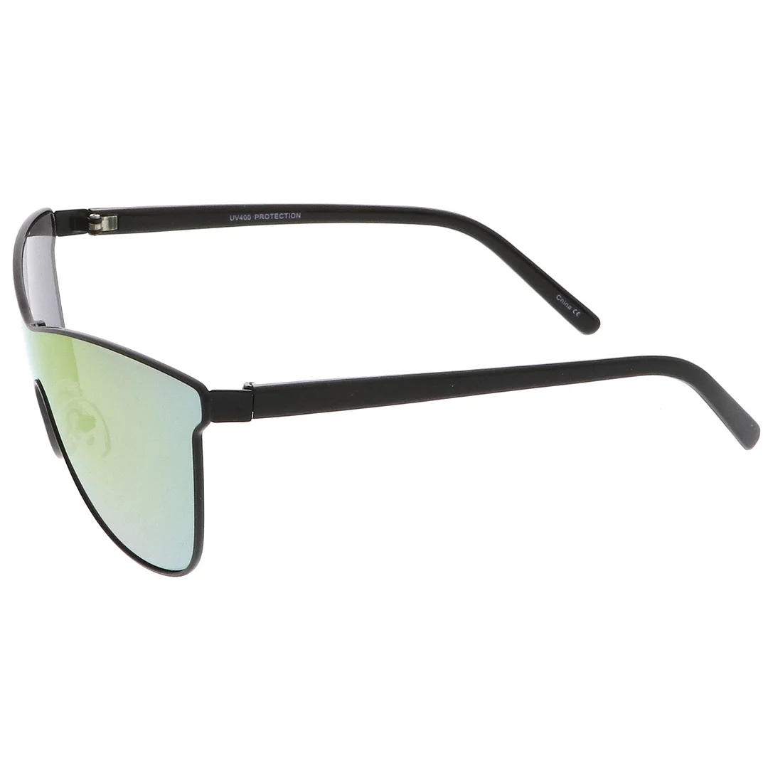 Futuristic Horn Rimmed Colored Mirror Mono Lens Cat Eye glasses 65mm