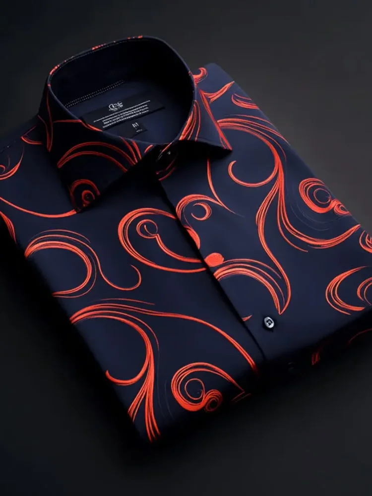 Men's Business Casual Love Print Long Sleeve Polo Shirt