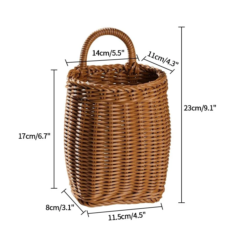 Hand-woven Storage Baskets Imitation Rattan Hanging Basket for Kitchen Living Room Wall Hanging Flower Pots with Handle Decor