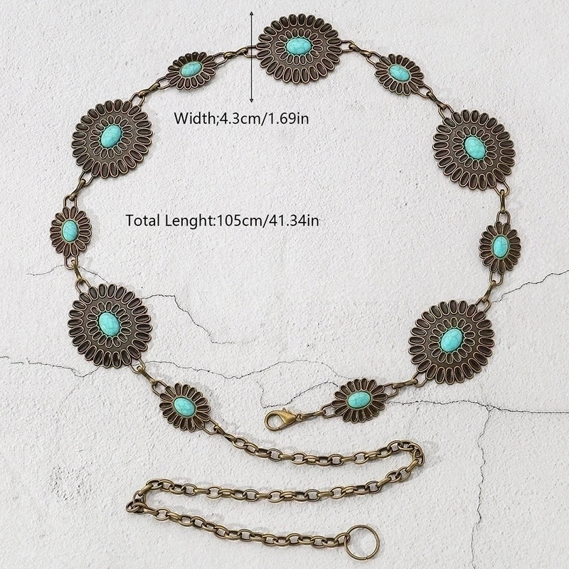 Ethnic Style Geometric Alloy Patchwork Turquoise Unisex Chain Belts