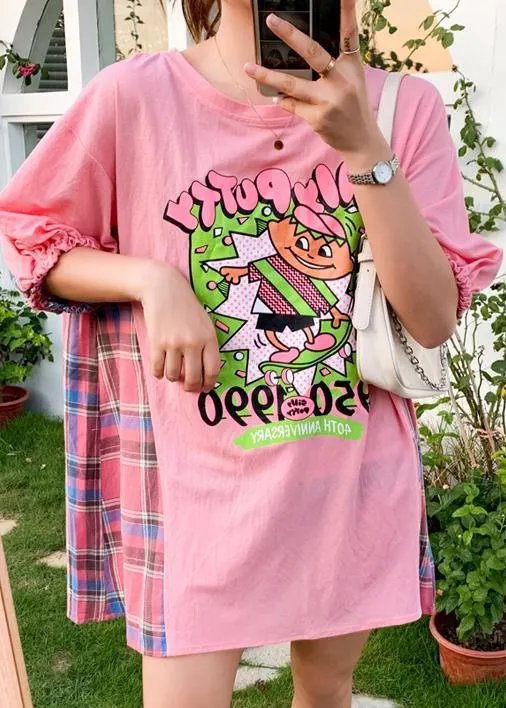 Handmade Pink Print Patchwork Summer Cotton Dress