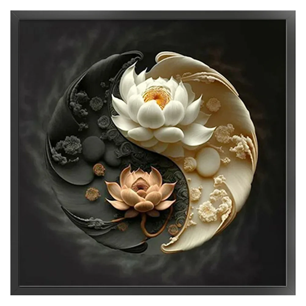 11CT Full Stamped&nbsp;Cross Stitch - Yin Yang Lotus(Canvas|40*40CM)