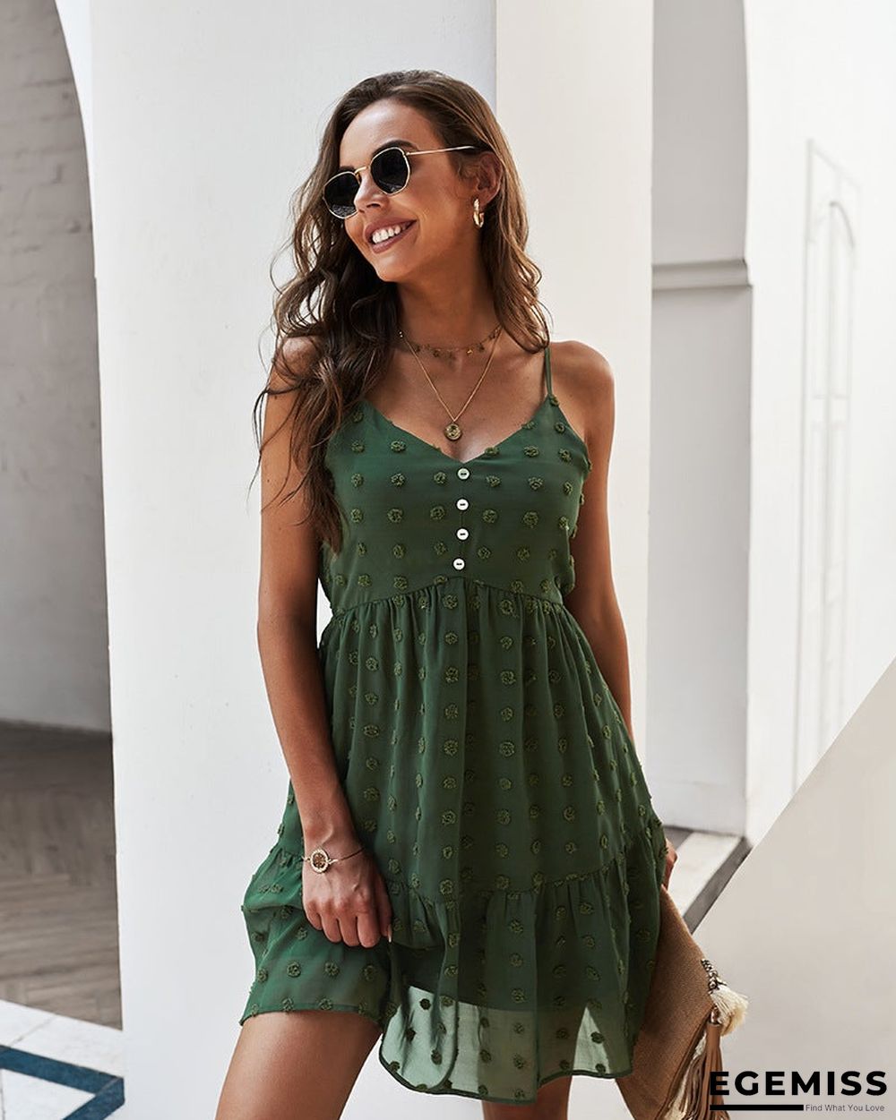 Women's Suspender Dress V-neck Sexy Casual Skirt Swing Skirt | EGEMISS