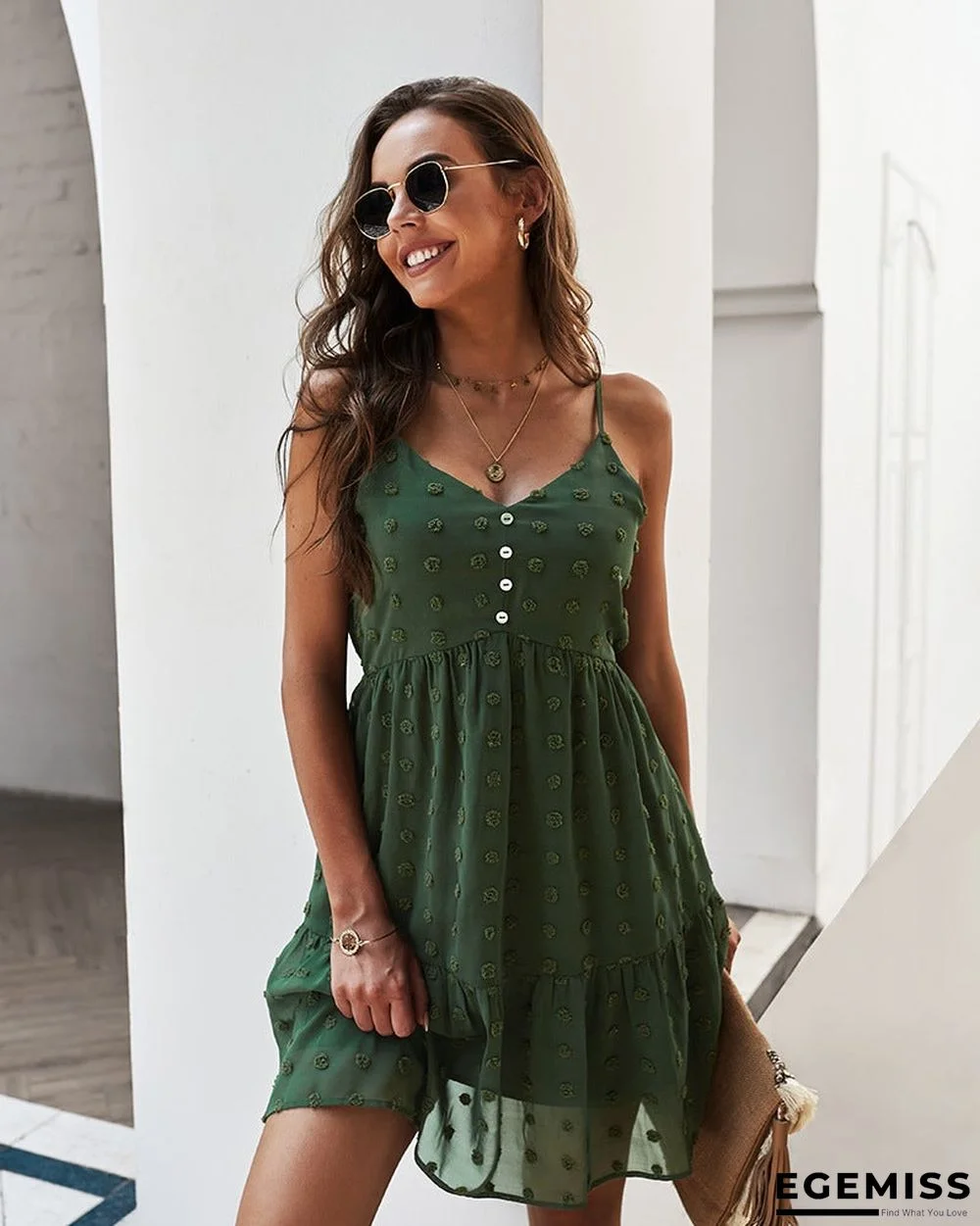 Women's Suspender Dress V-neck Sexy Casual Skirt Swing Skirt | EGEMISS