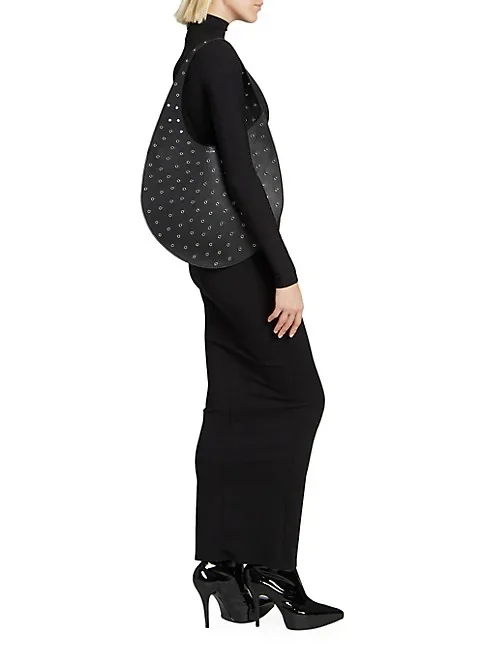 Ala&iuml;a Medium Eyelet Leather Shopper Tote Bag