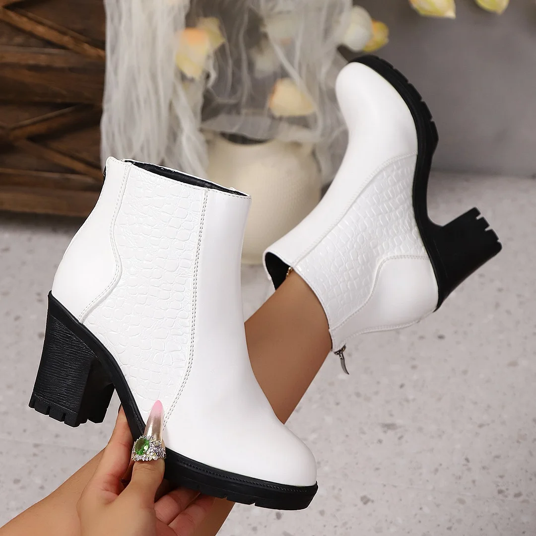 Breakj Breakj The Autumn And Winter Of 2025, Women's High-Heeling And Ankle Boots Are Thick And Then Zipper Rounded Round Color And Ankle Boots.