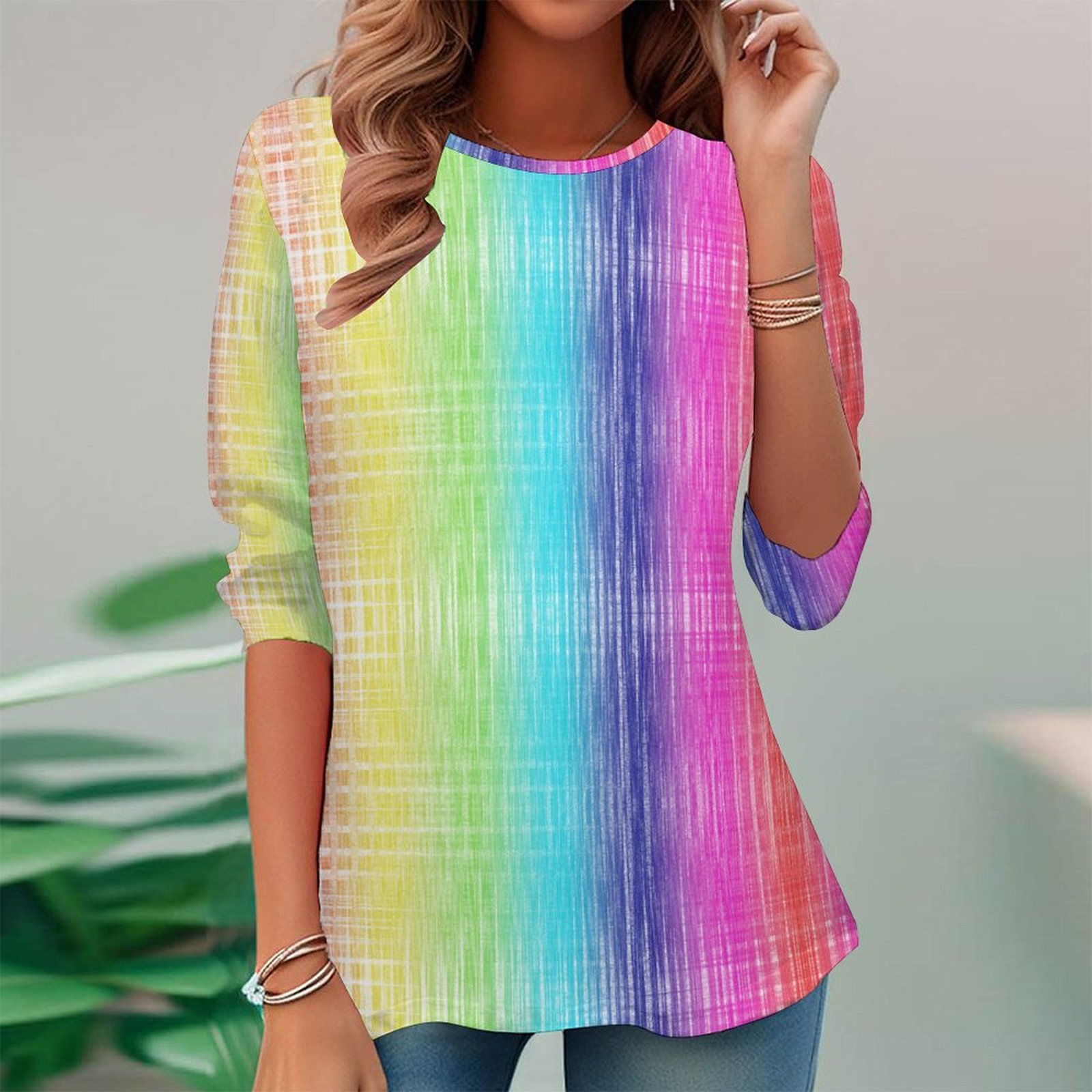 Women Long Sleeve V-neck Graphic Floral Printed Top