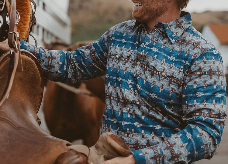 Western Men's  Aztec Print Long Sleeve Snap Western Shirt
