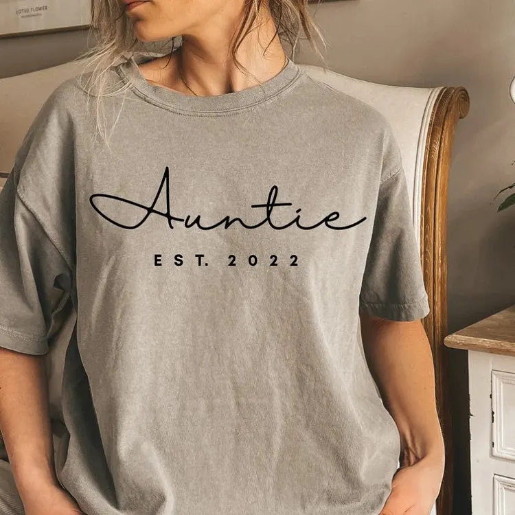 Custom Personalised Auntie Est Year T-shirt, with Children's Names on the Sleeve, Mother's Day Gift
