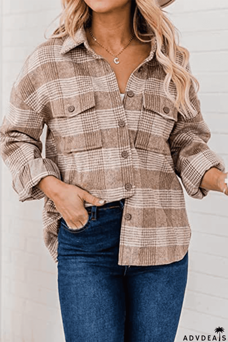 Plaid Buckle Turndown Collar Tops
