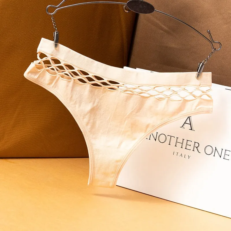Sexy Panties Women Thong Underwear High Waist Fishnet Hollow G-String Intimates Lingerie Ladies Tanga Briefs Female Underpants