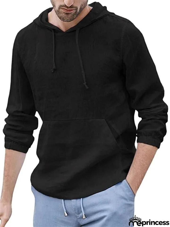 Casual Cotton Linen Long Sleeve Mens Lightweight Hoodie