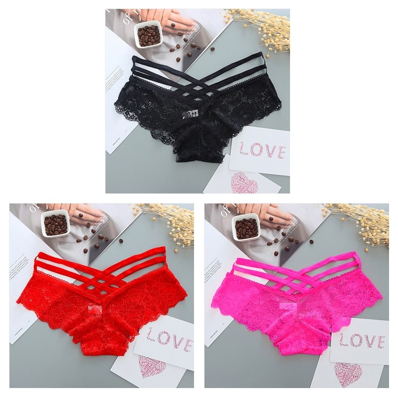3Pcs/Set Sexy Lace Panties Women Low Waist Briefs Comfortable Cross Strap Lingerie Female Underpants Fashion Girls Underwear
