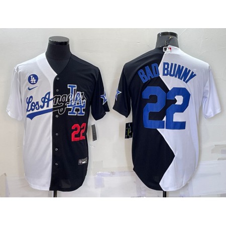 Men's Los Angeles Dodgers #22 Bad Bunny 2022 All-Star White/Black Split Cool Base Stitched Baseball Jersey TOTO
