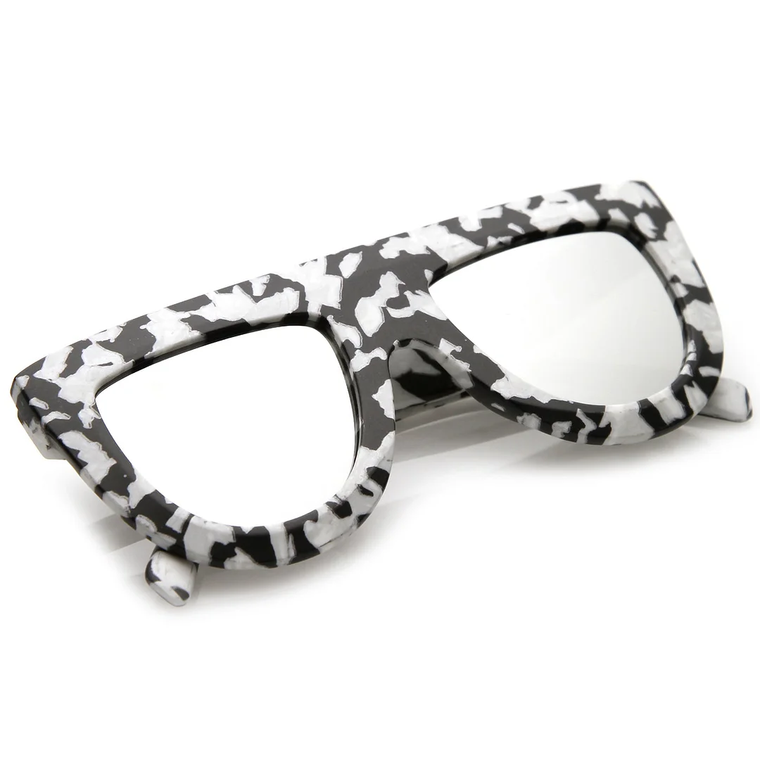 Oversize Chunky Matte Marble Print Wide Arms Flat Lens Flat Top glasses 51mm