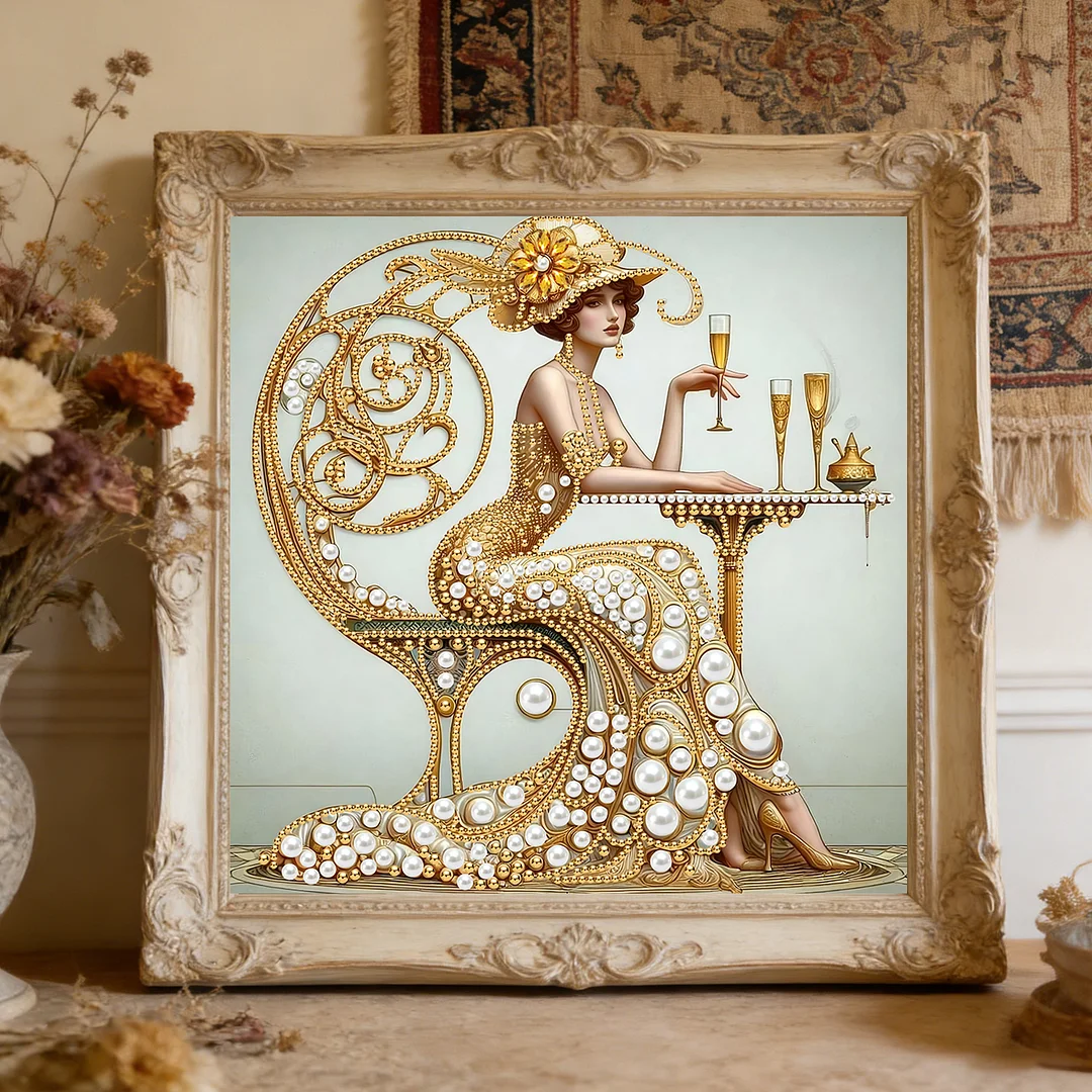 Champagne Beauty Special Shaped 5D DIY Partial Drill Diamond Painting Kit30x30cm