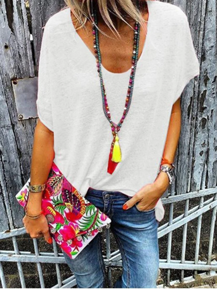 Candy Colors V neck Short Sleeve T-shirt